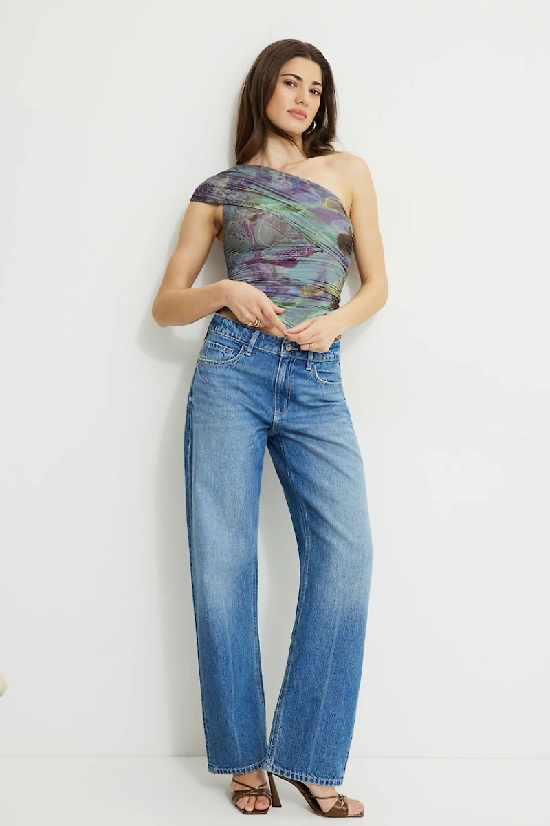 Printed Draped Single Shoulder Top