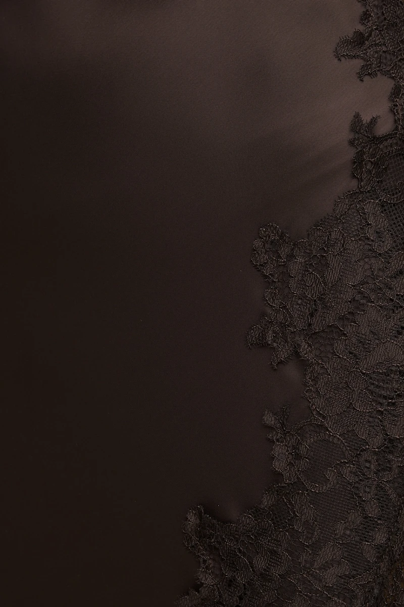 Lace Trim Satin Maxi Dress