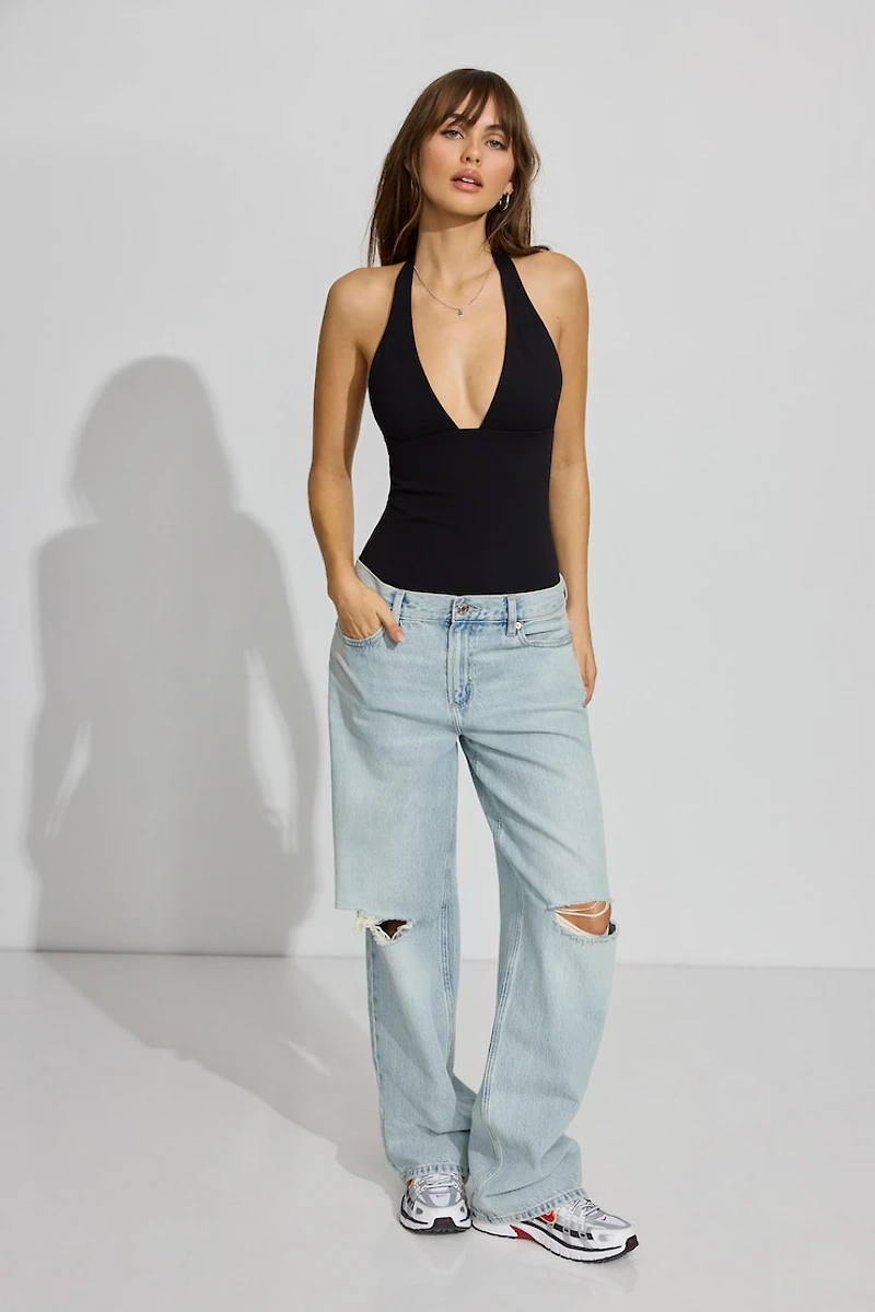 Sleek Plunge Halter Bodysuit