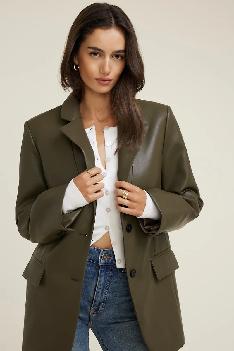 Oversized Faux Leather Blazer