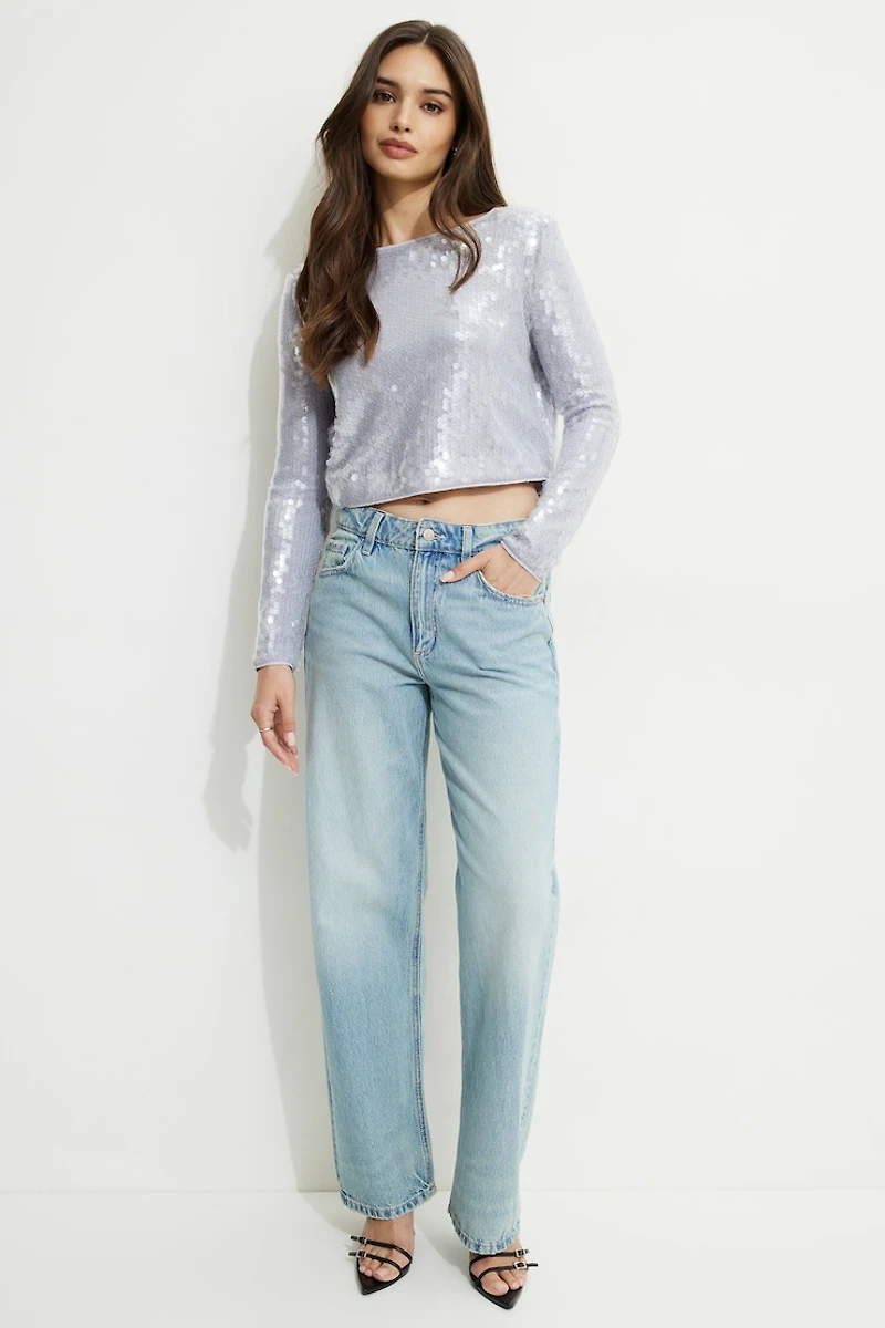 Haut à col rond paillettes