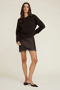 Lace Trim Satin Mini Skirt