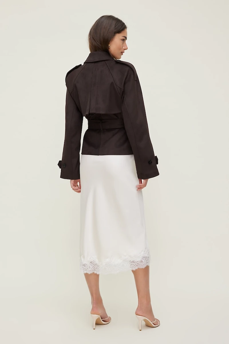 Lace Satin Midi Skirt