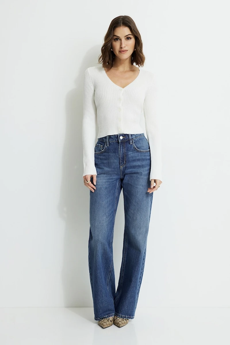 Cardigan côtelé à col en V Mila