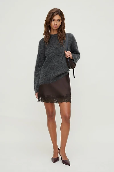 Lace Satin Mini Skirt