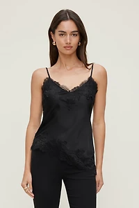 Camisole asymétrique en satin à bordure de dentelle Cassie