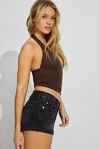 Low Rise Cuffed Denim Shorts