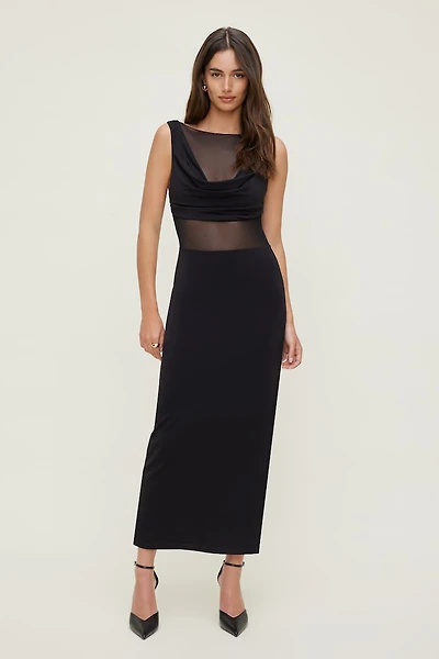 Sculpt Sheer Cowl Neck Maxi Dress