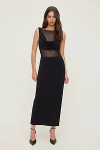 Sculpt Sheer Cowl Neck Maxi Dress