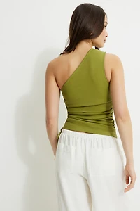 Beaded Drawstring Single Shoulder Jersey Top