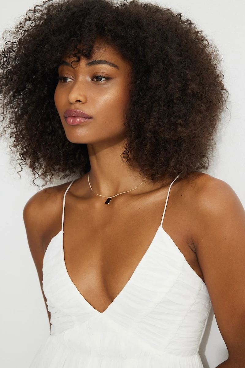 Ruched V Neck Mini Dress