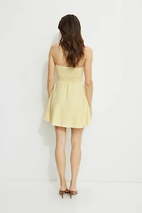 Flared Halter Linen Mini Dress