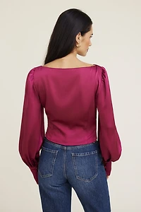 Blouse écourtée en satin à col bateau Faye