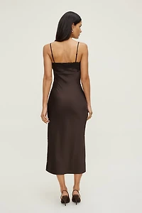 Lace Trim Satin Maxi Dress