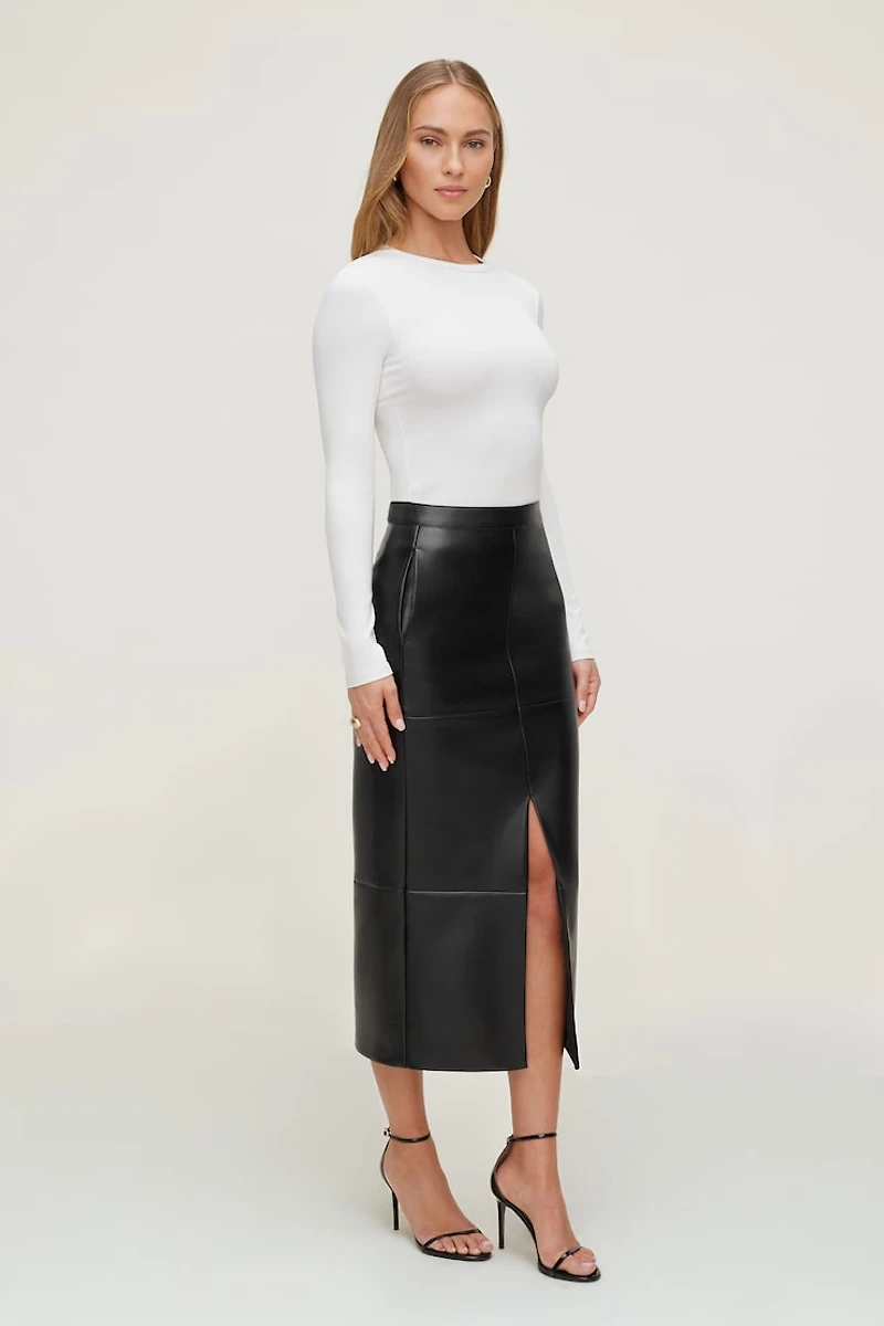 Jupe midi structurée en faux cuir