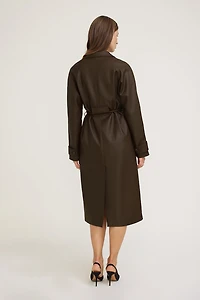 Faux Leather Mac Coat