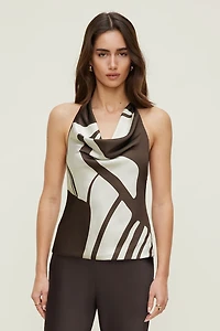 Camila Halter Cowl Neck Satin Blouse