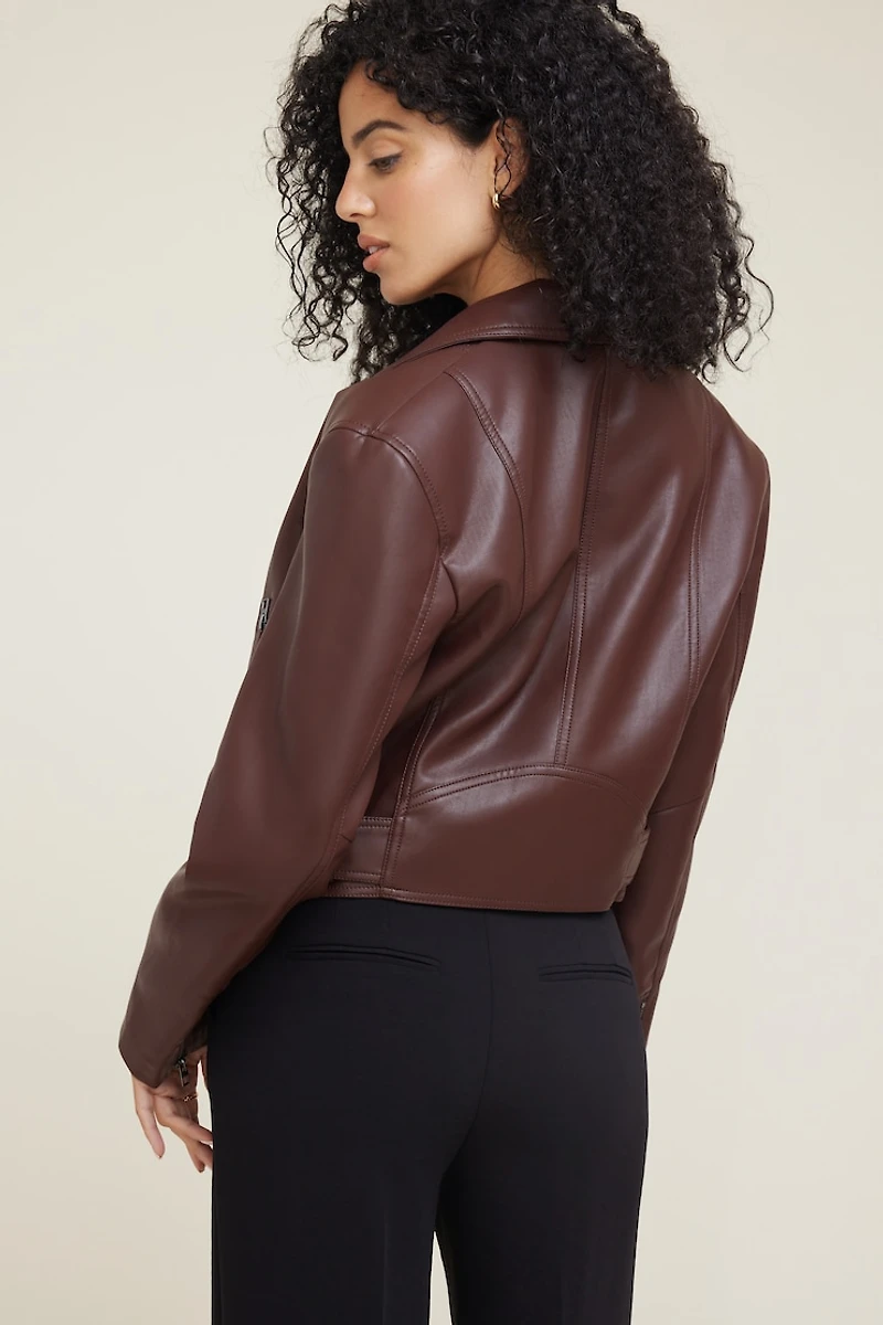 Belted Faux Leather Moto Jacket