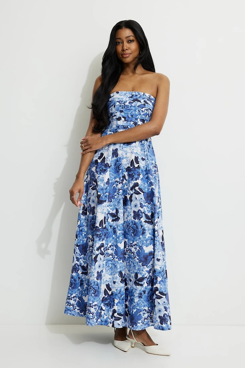 Pintuck Poplin Maxi Tube Dress