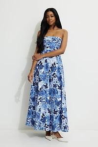 Pintuck Poplin Maxi Tube Dress