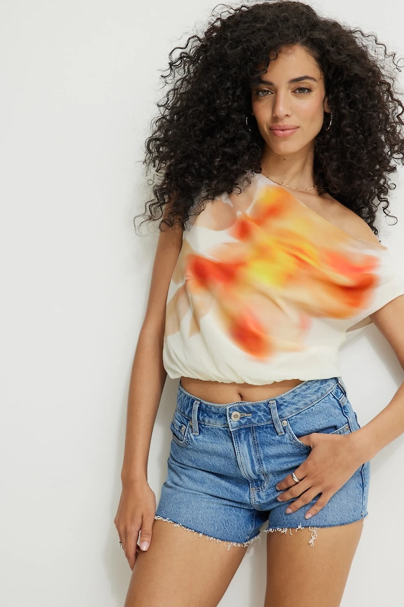 Printed Draped Off Shoulder Top