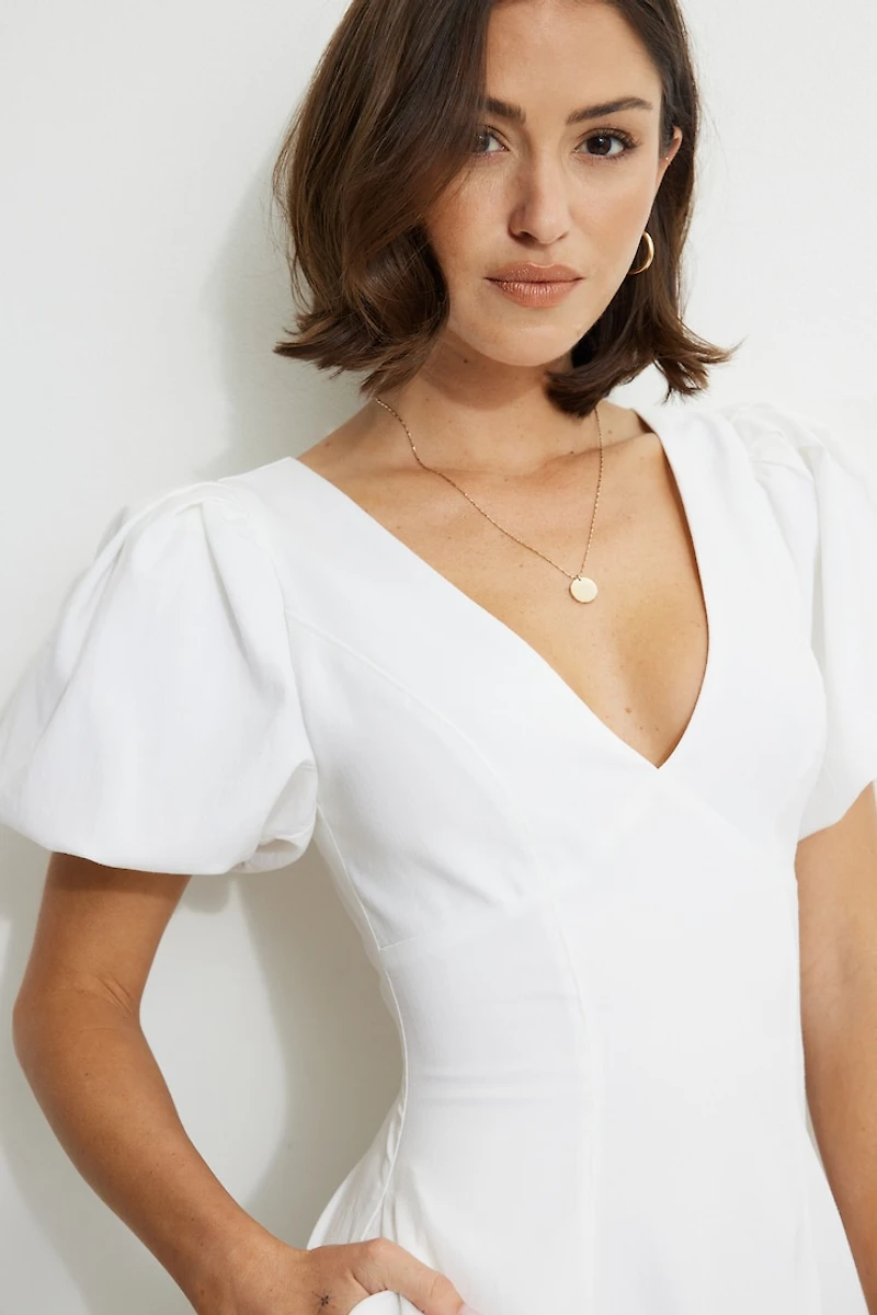 Flared Puff Sleeve Mini Dress