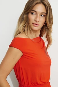 Draped Off Shoulder Jersey Top