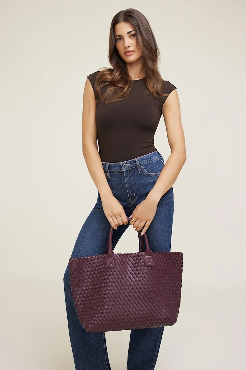 Oversized Woven Faux Leather Tote