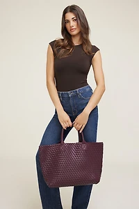 Oversized Woven Faux Leather Tote