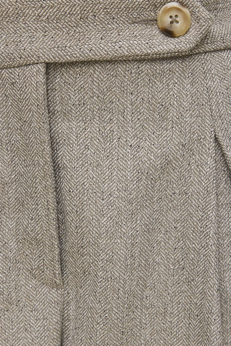 Herringbone Pleated Wide Leg Pants