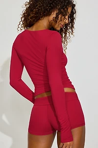 Smooth Open Neck Long Sleeve Tee