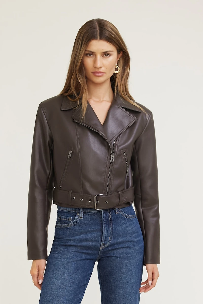 Blouson de moto en faux cuir avec ceinture