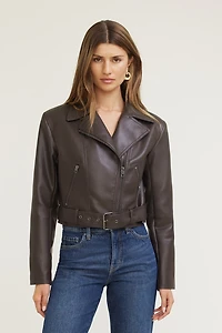Blouson de moto en faux cuir avec ceinture