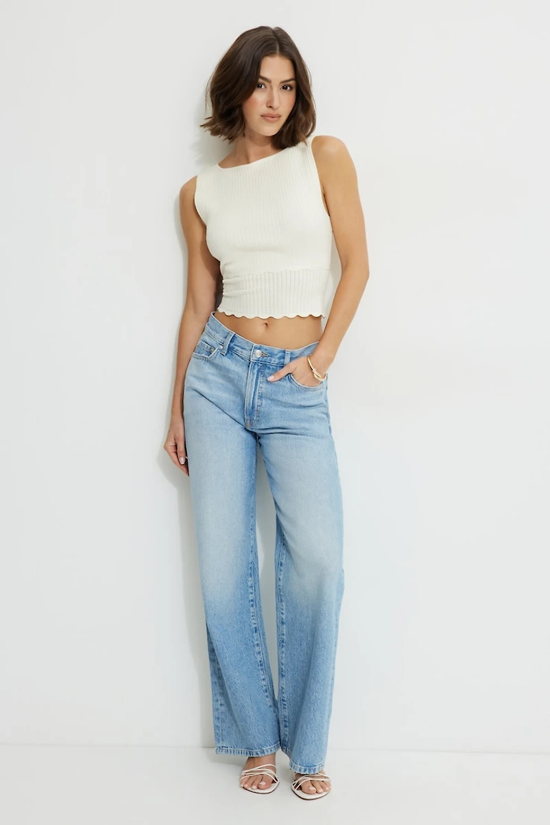 Boat Neck Pointelle Tank Top