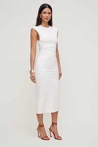 Robe midi en point de Rome à col rond