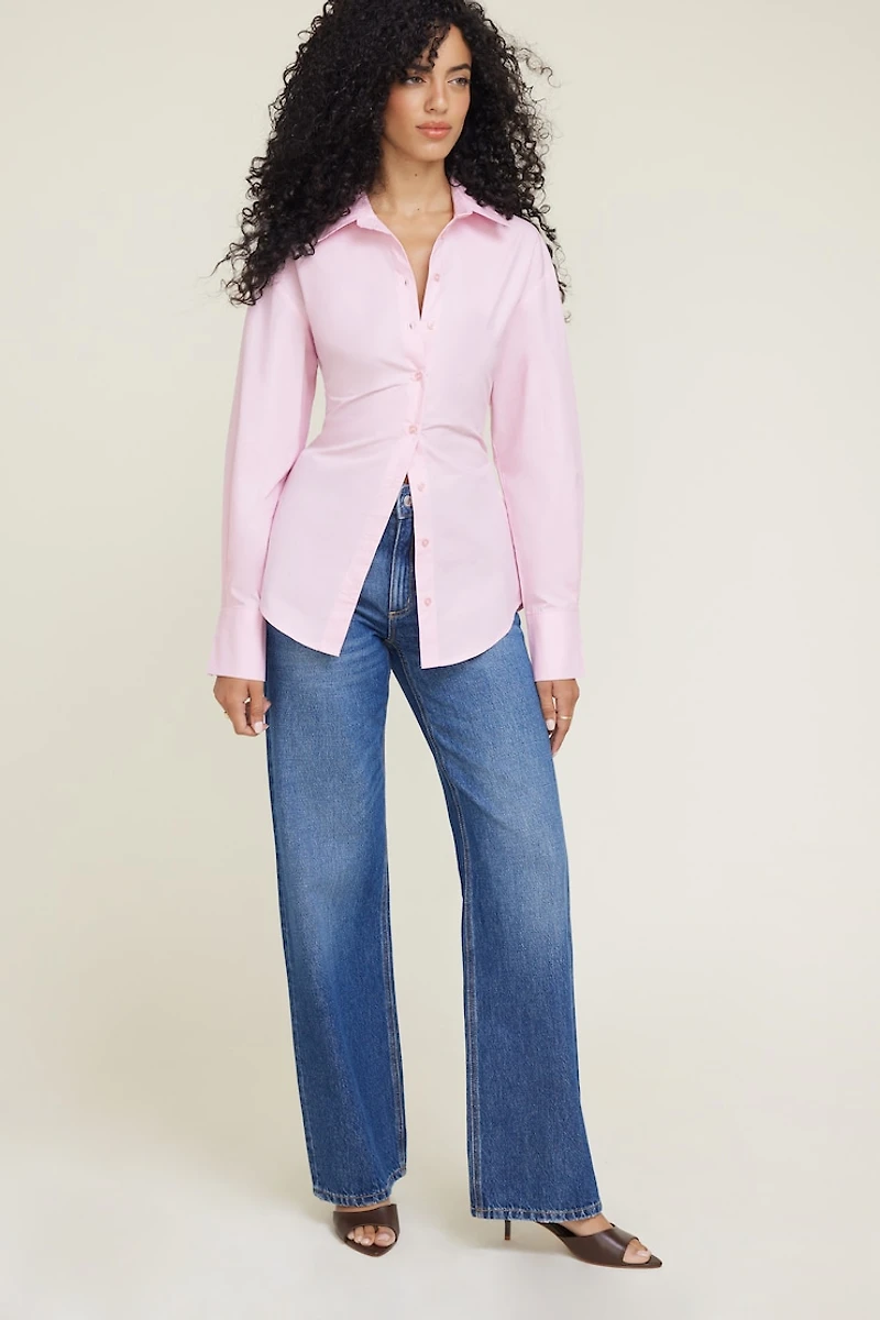 Cinched Waist Poplin Shirt