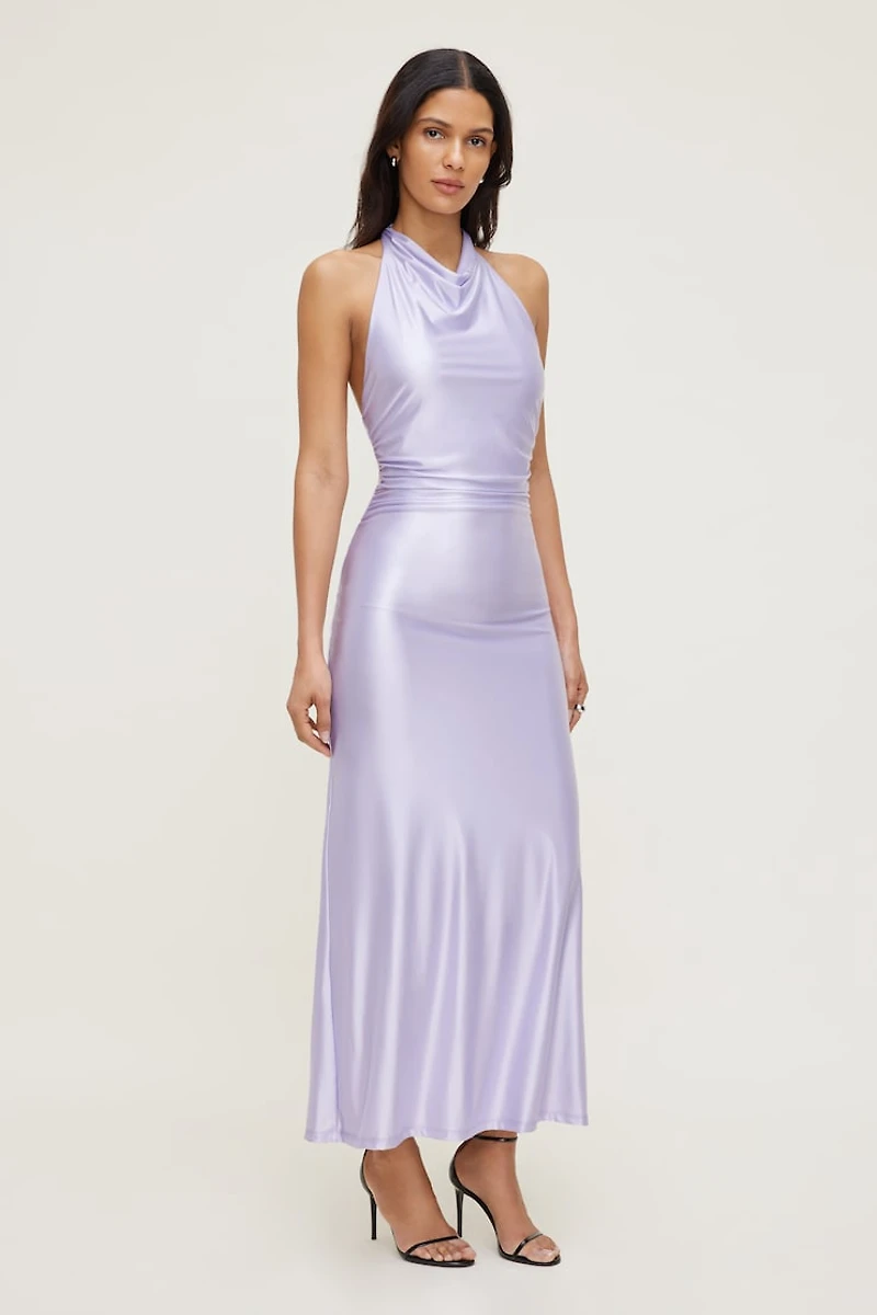 Robe maxi en satin extensible à col licou
