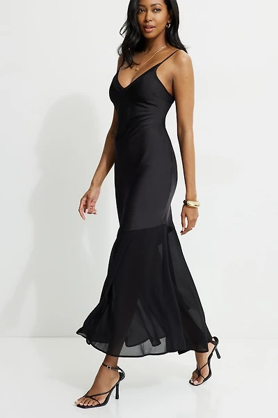 Asymmetric Satin Maxi Dress