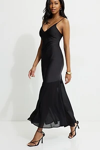 Asymmetric Satin Maxi Dress