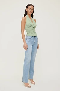 Cowl Neck Mesh Halter Top