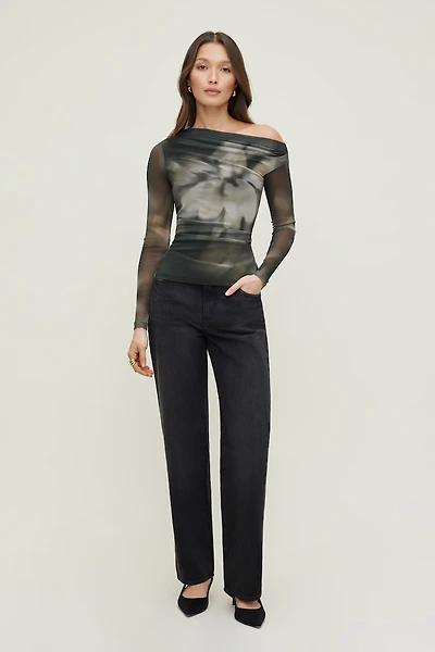 Cleo Printed Mesh Long Sleeve Top.