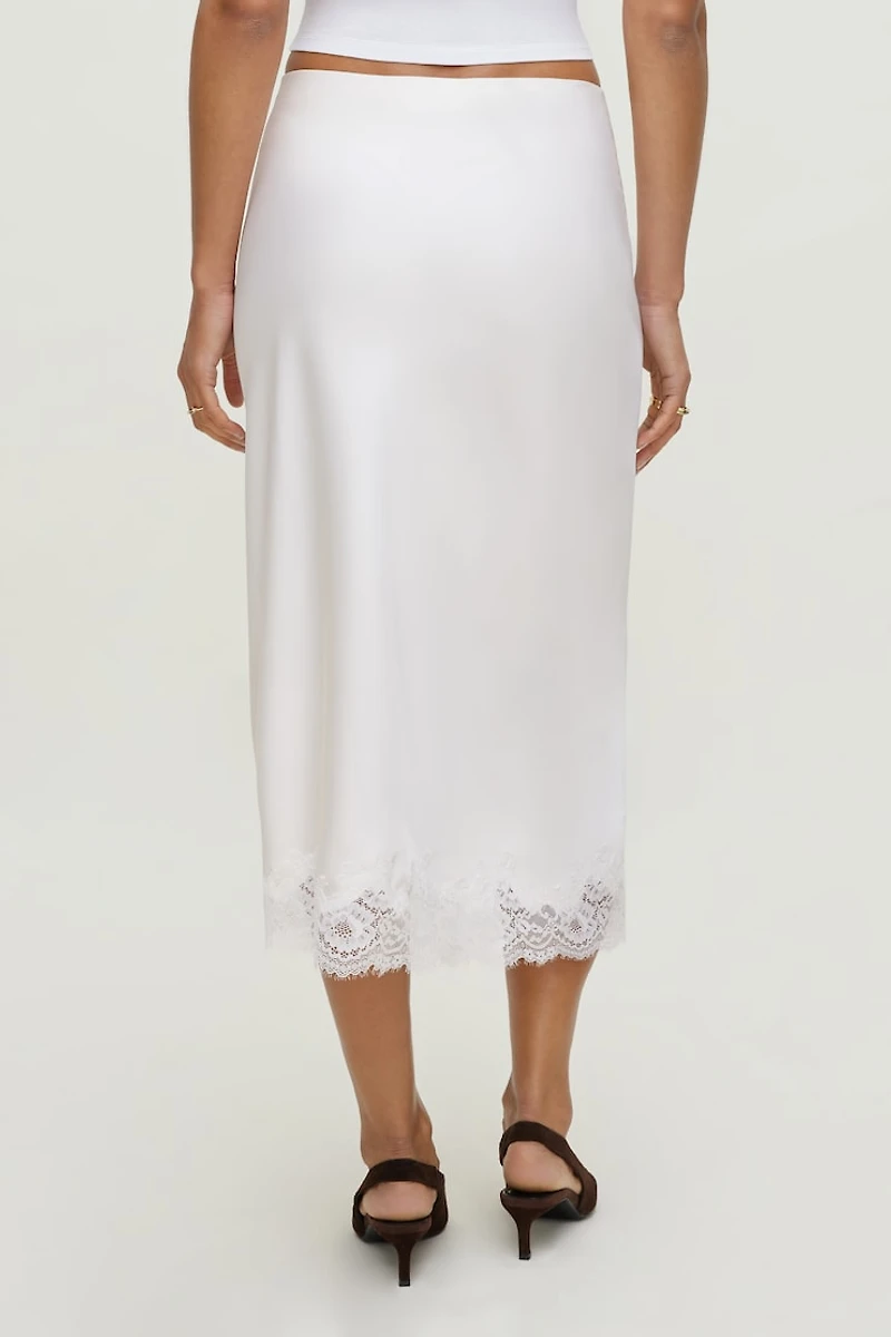 Lace Satin Midi Skirt