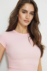 T-shirt côtelé à col rond Olive