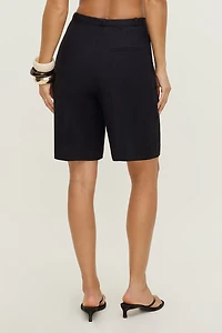 Linen Long Pleated Shorts
