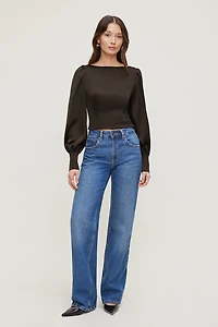 Faye Cropped Boat Neck Satin Blouse