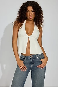 Haut à col licou en lin