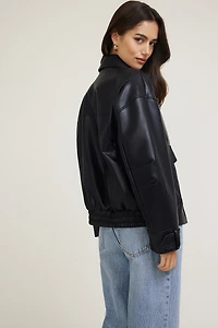 Oversized Faux Leather Aviator Jacket