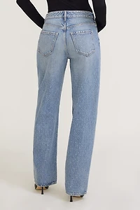 Mika Rhinestone Mid Rise Relaxed Straight Leg Jeans
