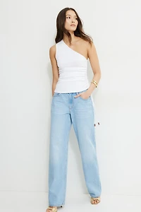 Beaded Drawstring Single Shoulder Jersey Top