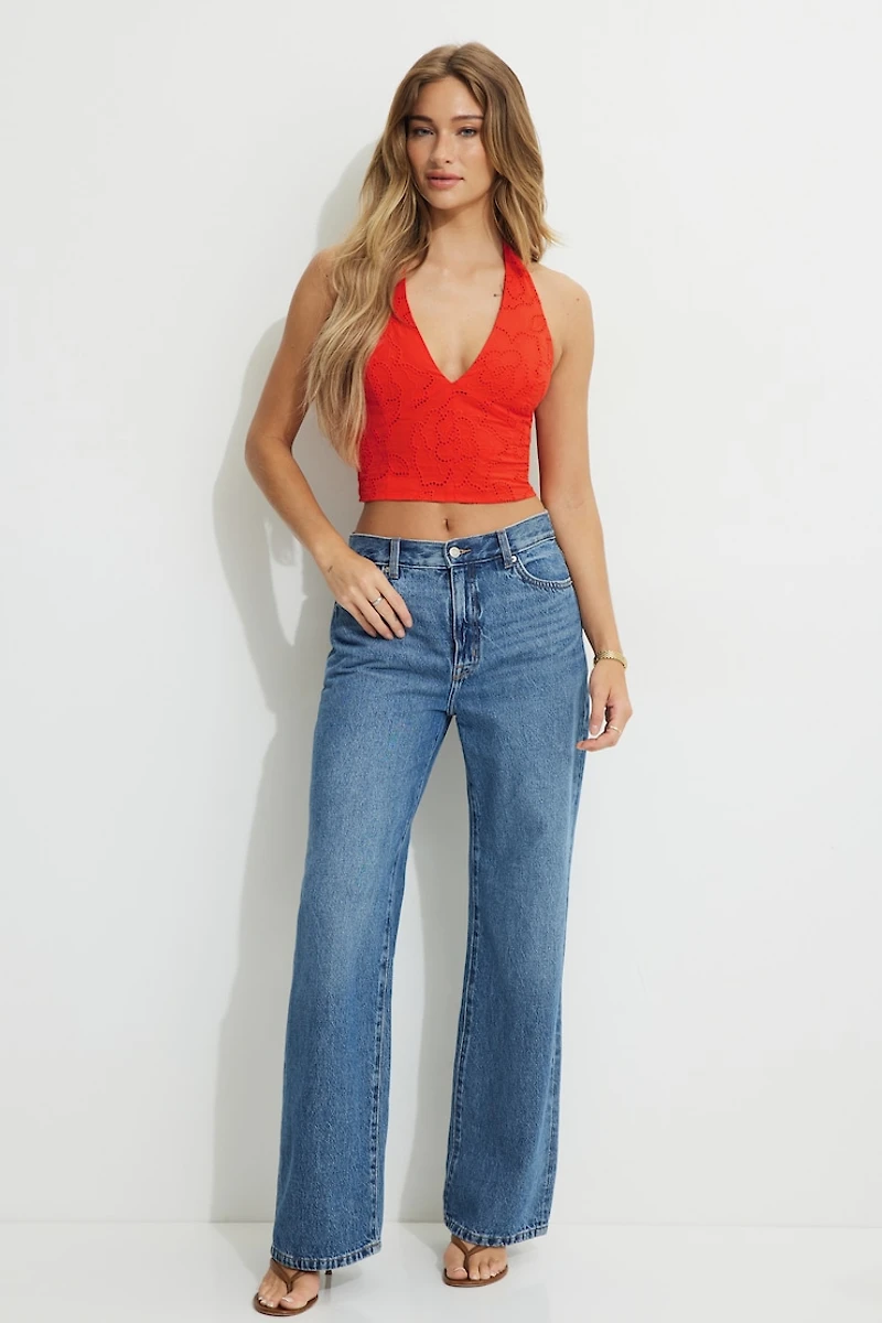 Haut à col licou plongeant avec œillets